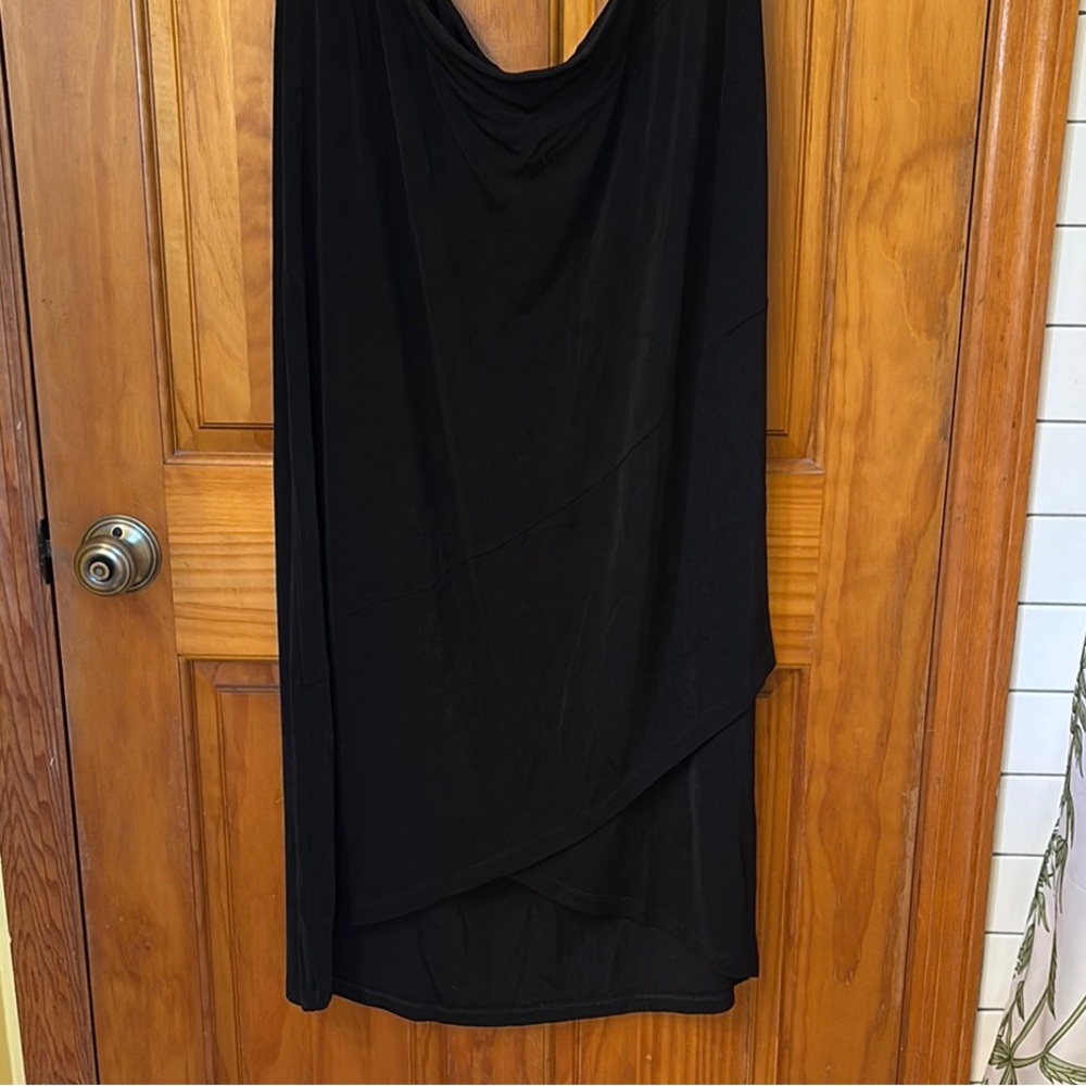 CHICOS Black Asymmetrical Wrap Midi Skirt
